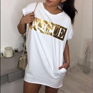 Vogue white gold foil tee shirt dress